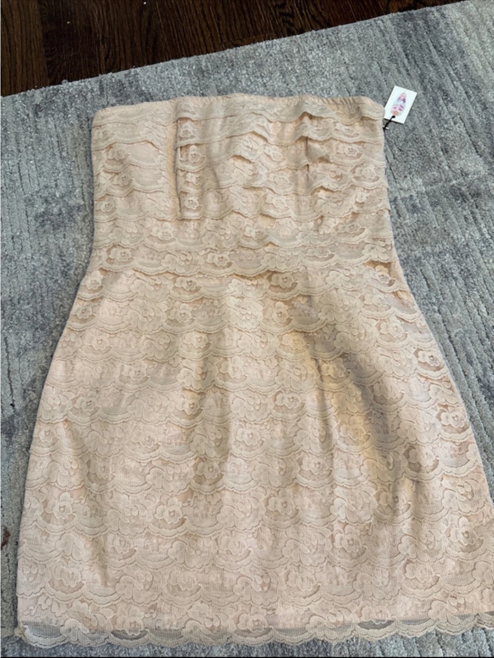 Forever 21 Strapless Lace Mini Dress in Nude pink Blush